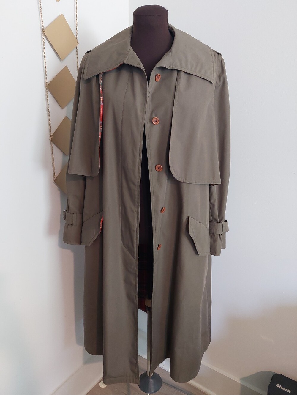 Vintage Khaki Cape Trench Coat